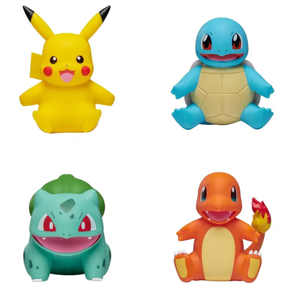 Jazwares Pokemon Kanto Region Pikachu, Charmander, Bulbasaur and Squirtle 4 Inch Vinyl Figure 4 Pack